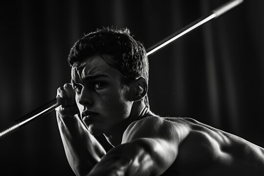 Dynamic Javelin Thrower in Focused Pose for Sports Photography and Athletic Inspiration - Powered by Adobe