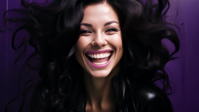 Gorgeous Contrast: Ebony Hair and Violet Nails in Focus