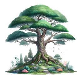 Watercolor big tree clipart transparent background