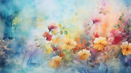 Fototapeta premium A watercolor painting of an abstract floral composition. Vibrant flowers. Generative AI.