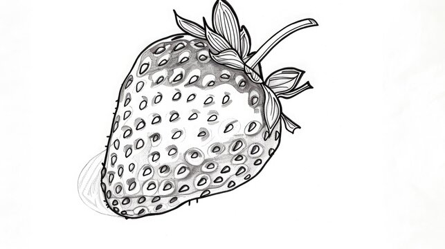 recommend clip art: Intricately drawn line art of a luscious strawberry dipped in rich dark chocolate, promising a burst of sweetness with every bite.