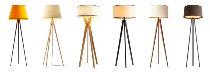 Modern wood floor lamps for living room isolated on transparent or white background