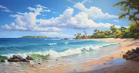 Sea view with wide horizon, beautiful expanse of sky meets sea. Generative AI