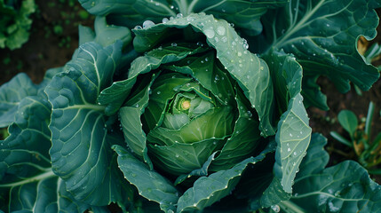 Obraz premium Young cabbage seedlings in the garden beds. Vegetable plants and organic green closeup. Spring at farm