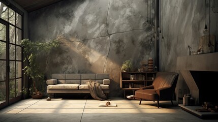 Loft style grunge interior of modern living room.