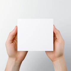 hand holding blank white card isolated on white background