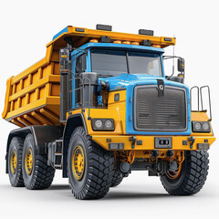 Yellow and Blue Dump Truck Front View