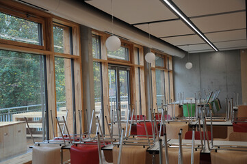German school Modern school canteen with chairs and tables