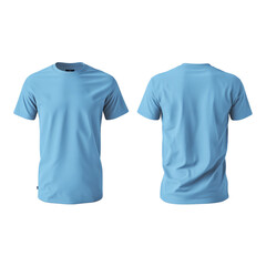 Men's Light Blue T-shirt Mockup Template Front And Back Isolated Transparent, Generative AI