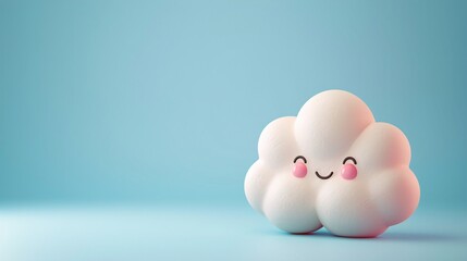 Cheerful kawaii cloud with a happy face on a light blue background. Perfect for children's themes, weather concepts, or cute design elements.