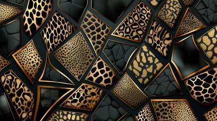 Stylized animal print pattern with gold and black geometric shapes , Background, vector, abstract, art deco style © Yaroslav Stepannikov