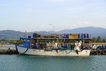 A mussel cultivation vessel in Central Greece