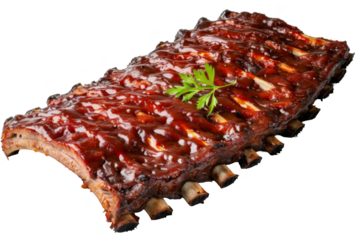 BBQ ribs, isolated on solid white background, PNG di-cut style, realistic photo style, object as model