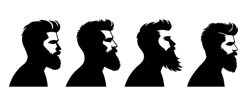 Bearded Man side view profile  silhouette black filled vector Illustration icon