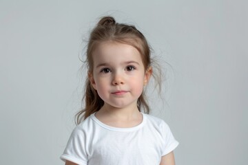 Naklejka premium cute little girl in a white T shirt on a white background