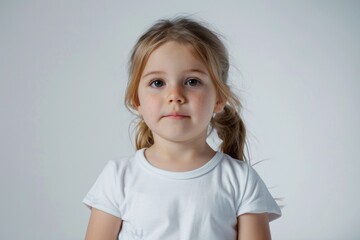 Naklejka premium cute little girl in a white T shirt on a white background