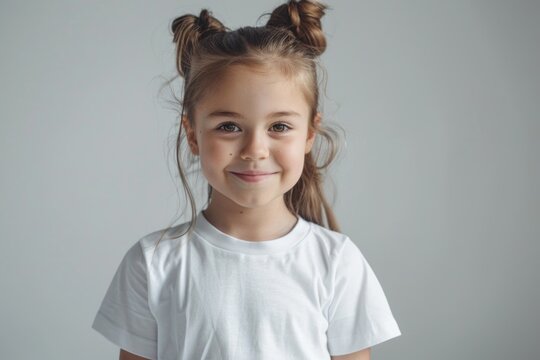 t shirt design concept   smiling little girl in blank white t shirt