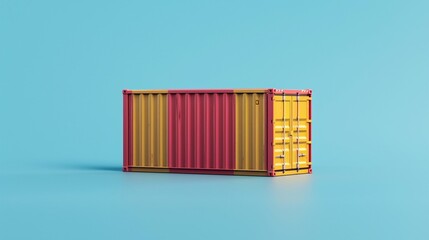 Obraz premium Colorful shipping container on a bright blue background, showcasing modern logistics and transportation infrastructure in vibrant hues.