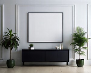 mock up poster frame in modern interior background, living room, Contemporary style, 3D render, 3D illustration