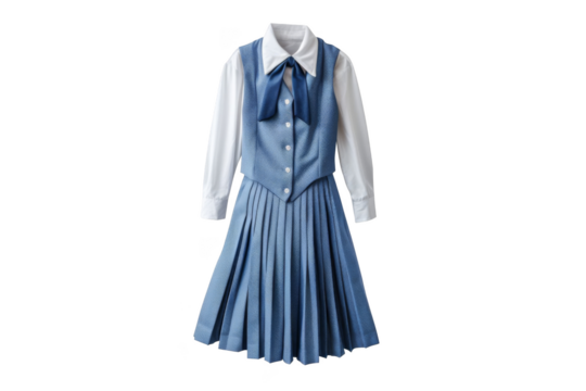 School uniform, isolated on solid white background, PNG di-cut style, realistic photo style, object as model