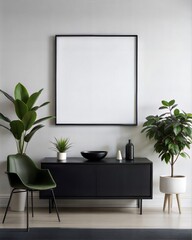 mock up poster frame in modern interior background, living room, Contemporary style, 3D render, 3D illustration