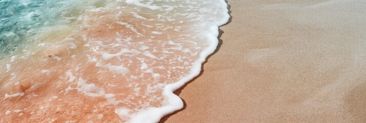 Fototapeta premium A tranquil scene capturing the gentle meeting of ocean waves with a pristine sandy beach, showcasing nature's simplicity