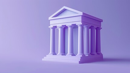 Obraz premium Digital 3D rendering of a classic Greek-style temple with columns in a monochromatic purple color scheme, isolated on a matching background.