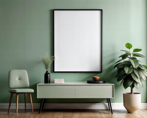 mock up poster frame in modern interior background, living room, Contemporary style, 3D render, 3D illustration