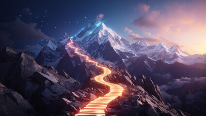 mountain peak with a glowing path