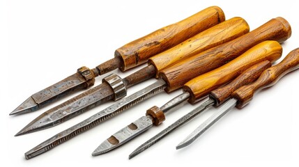 Set of carving chisels, isolated on a white studio background