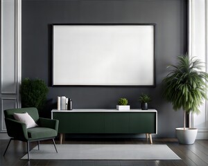 mock up poster frame in modern interior background, living room, Contemporary style, 3D render, 3D illustration