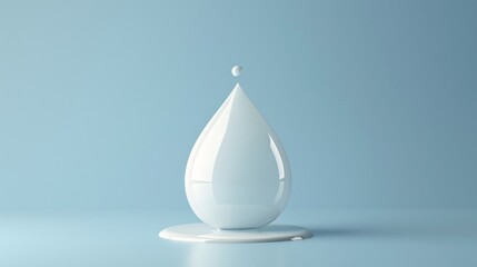 Fototapeta premium Minimalist image of a white milk drop sculpture on a soft blue background, showcasing purity, simplicity, and fluidity in elegant design.