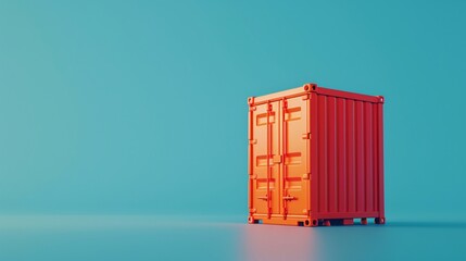 Minimalist photo of a red shipping container against a blue background, emphasizing simplicity and contrast in design and composition.