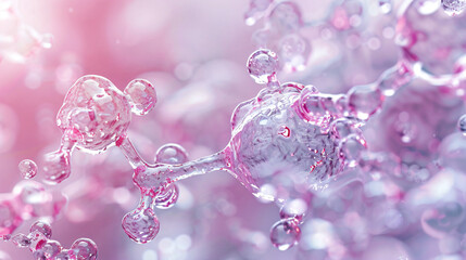 A macro shot of niacinamide molecules merging with skin cells, showing a smooth, hydrated complexion