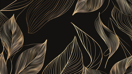 Abstract Gold Leaf Artwork on Black Background