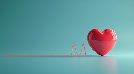 Red heart with a heartbeat line against a teal background. Symbolizes love, health, and cardiology in a minimalist design.