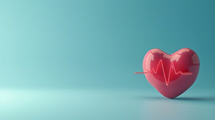 Red heart symbol with heartbeat line on a light blue background, representing cardiac health and medical concepts.