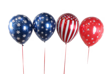 4th of July balloons, isolated on solid white background, PNG di-cut style, realistic photo style, object as model