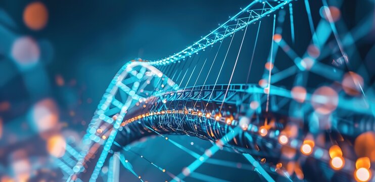 an illustration of a long bridge. a long and sturdy bridge structure concept. - Powered by Adobe