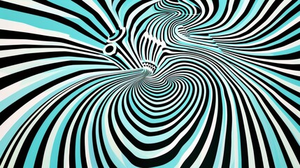 Displays a swirling, hypnotic pattern with alternating light blue and white stripes that create a sense of movement and depth