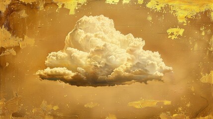 Large, fluffy cloud with a soft texture, set against a golden, textured background that has a weathered appearance with speckles and cracks