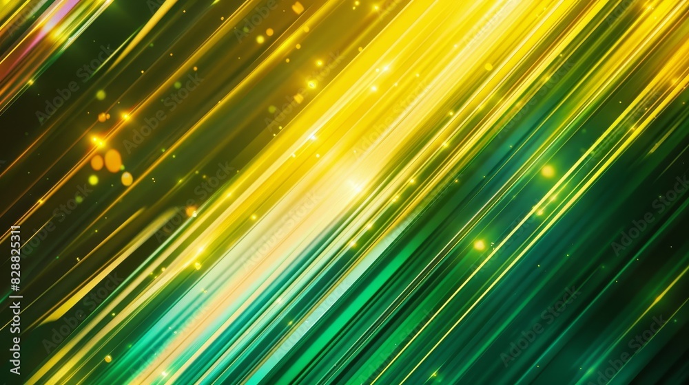 Poster Digital artwork with a dynamic, abstract design. The main visual elements include diagonal stripes that transition from green to yellow, with a gradient effect