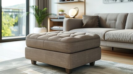 Stylish ottoman with a storage compartment in a comfortable living room