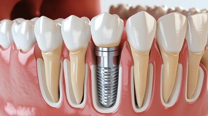 Dental implants and surrounding teeth, Educational style, Accurate anatomy, Clean lines