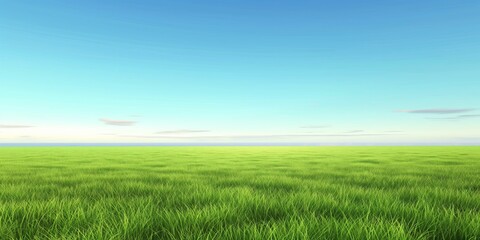 Obraz premium A simple yet vibrant image of an open green field under a clear blue sky, evoking feelings of freedom