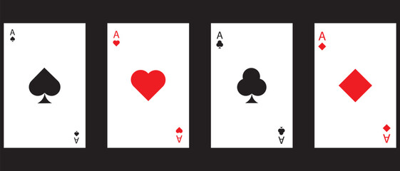 Set of vector playing card suit icon on a black background. vector illustration. 