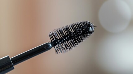 A tube of mascara with the wand resting on the tube, displaying the bristles