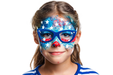 4th of July face paint, isolated on solid white background, PNG di-cut style, realistic photo style, object as model