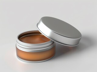 An open lip balm tin with a glossy finish