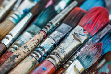 A bunch of paintbrushes with different colors and sizes